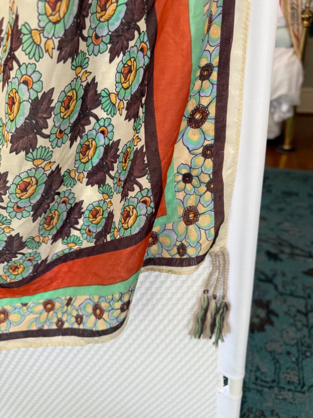 JOHNNY WAS SILK SCARF TASSELS 42" SQUARE - Picture 2 of 3